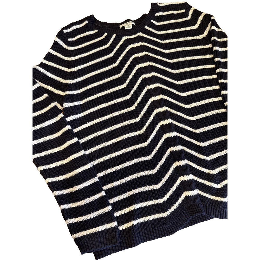 Liz Claiborne Woman Crew Neck Sweater Navy & White Stripes Size 3X(115)